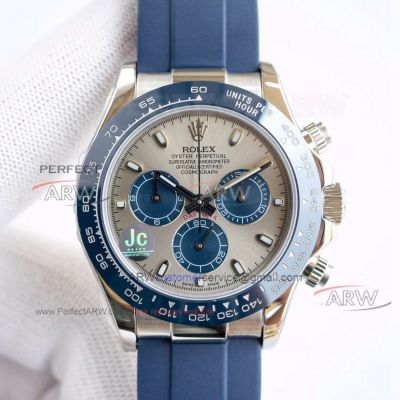 Swiss Replica Rolex Daytona Grey Dial 7750 Movment Blue Oysterflex Rubber Watch